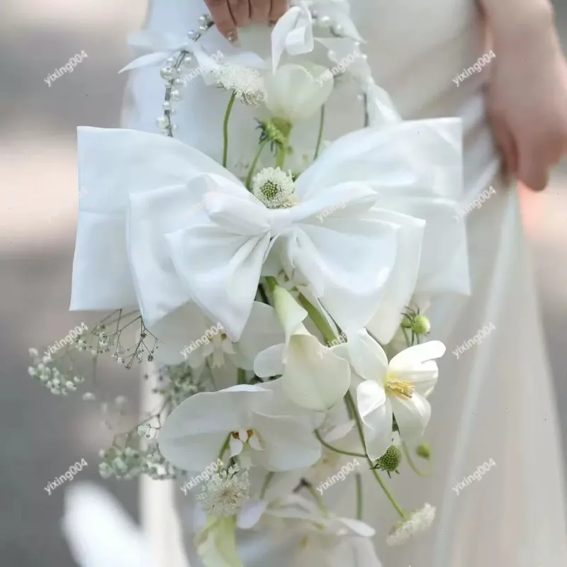 Premium Sense Waterfall Simulation Flower Wedding Bride Holding Bouquet