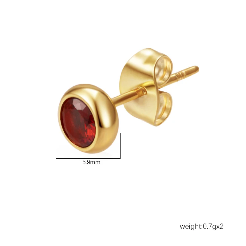 Klassische Edelstahl-Ohrstecker mit Zirkonia, runde Ohrstecker für Damen, Geburtsstein, goldfarben, kleine Huggie-Ohrringe, Alltagsschmuck für Frauen – Detail 6