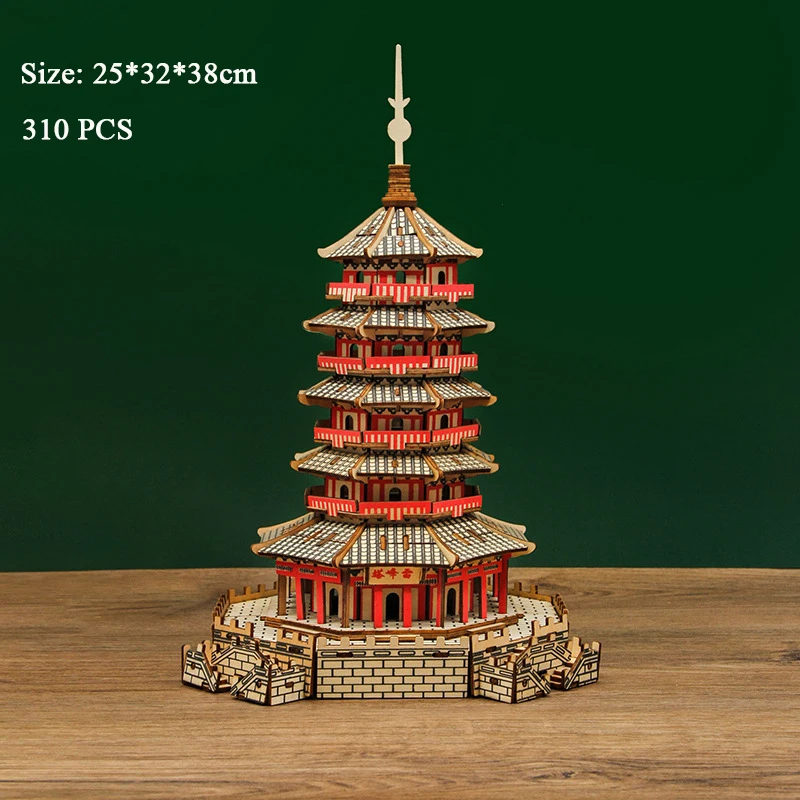 3D Wooden Puzzle Eiffel Tower Beijing Temple Yueyang Tower Model Building Kits Jigsaw Puzzles Educational Toys for Kids Gifts