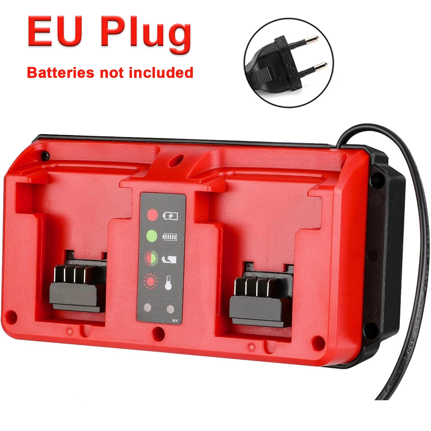 Dual-Port-Schnellladegerät für Milwaukee 14,4V-18V Akkus, intelligentes sequenzielles Laden, LED-Anzeige, Wandmontage – Detail 3
