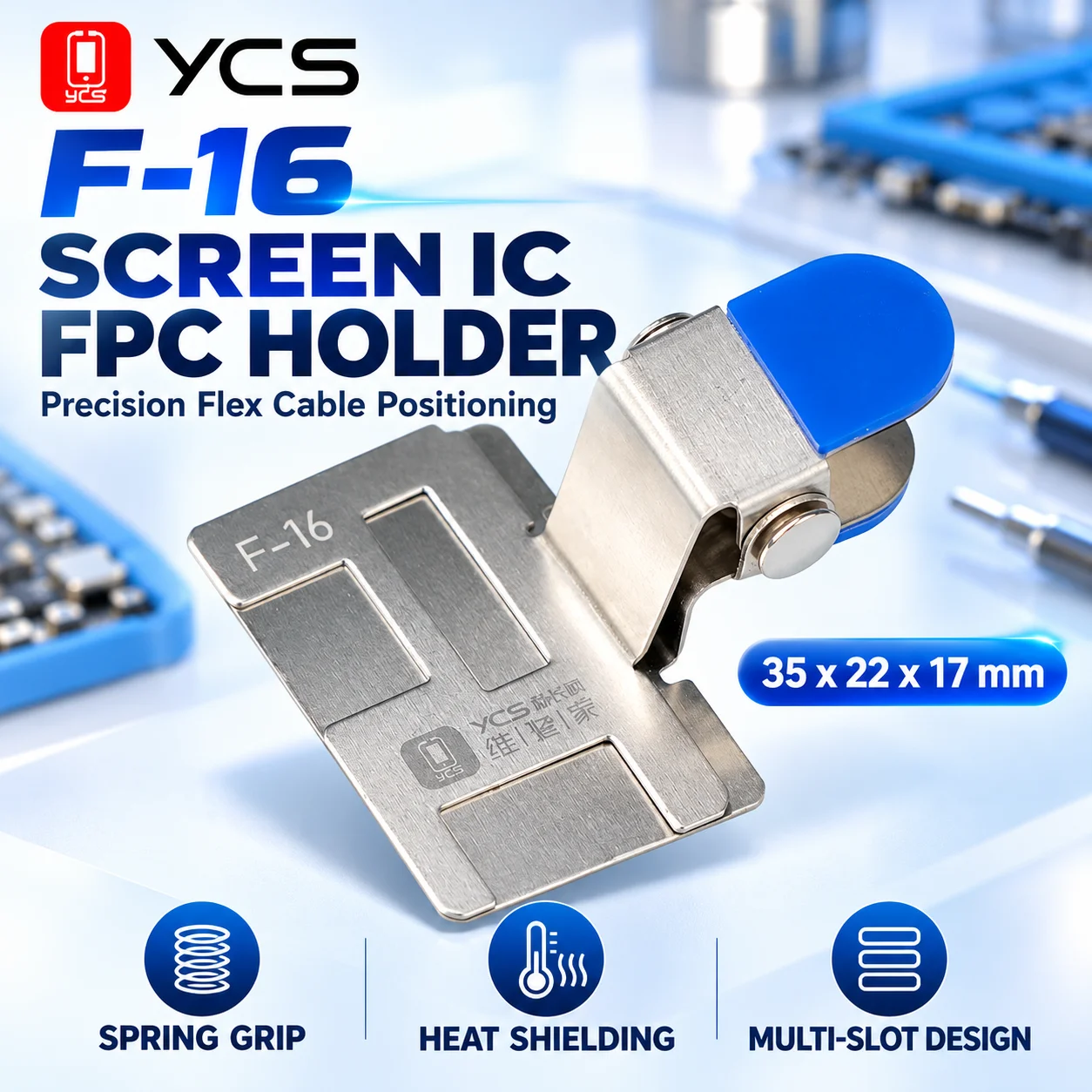 YCS F-16 Screen Flex Cable Fixing Clip 35x22x17mm Multi Slot Spring Holder for Mobile Phone IC Chip Transfer and FPC Repair