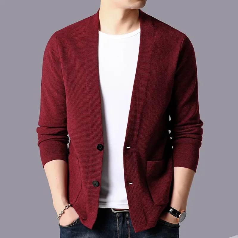 

2024 Men's Fall Men's Clothing V-neck Cardigan Sweater Solid Color Casual Sweater