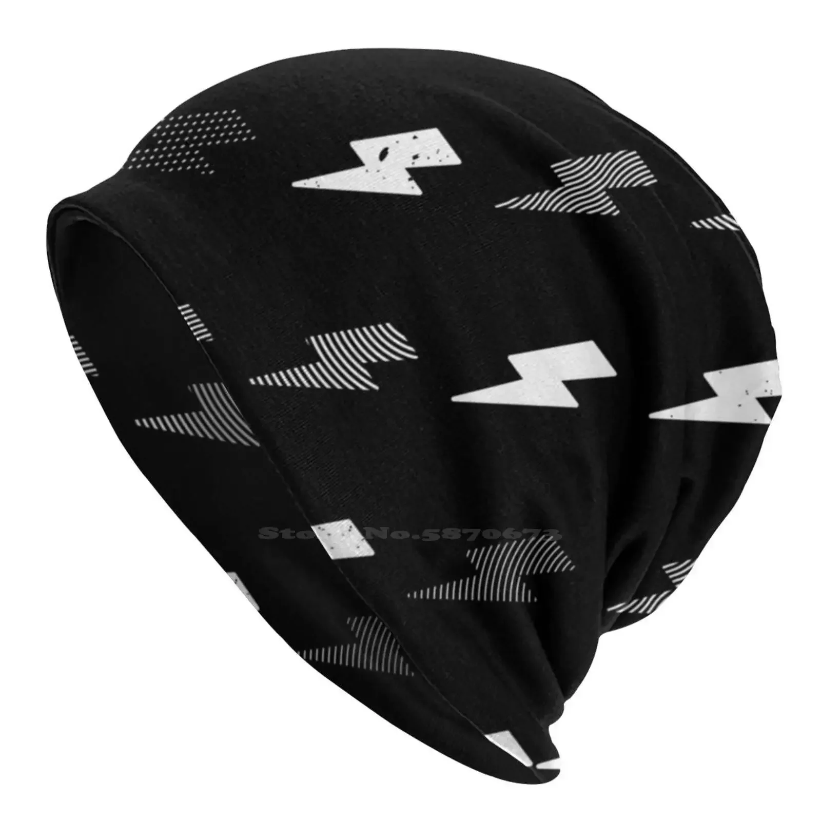 Gorro de malha quente com trovão, tampas ao ar livre, preto e branco, linhas vetoriais geométricas, Dark Biker, Wild