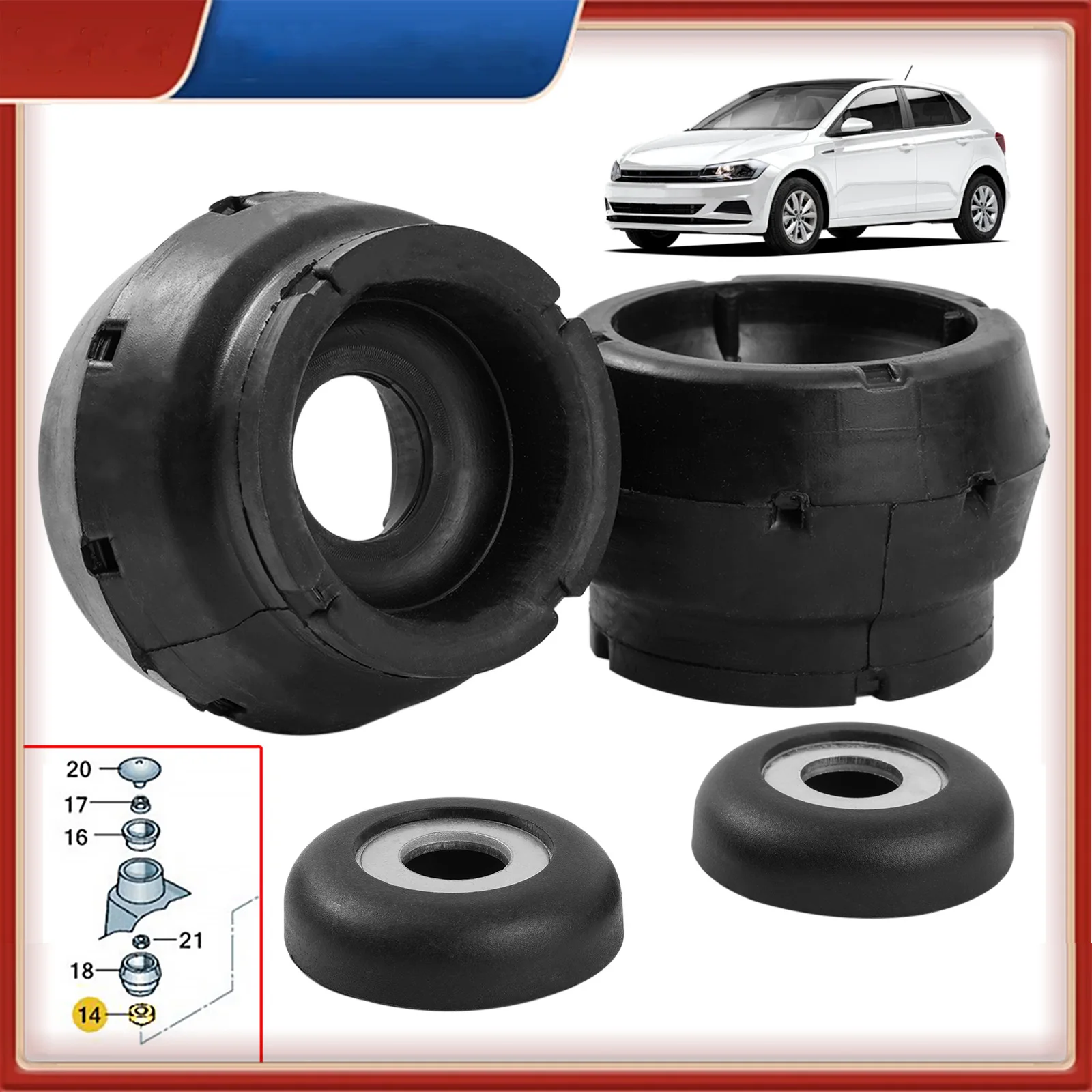 For Skoda Octavia Fabia VW Golf Polo Bora Beetle Audi A1 A3 TT Car L&R Front Strut Mount Bearing Set OE# 1J0412331C+1J0412249