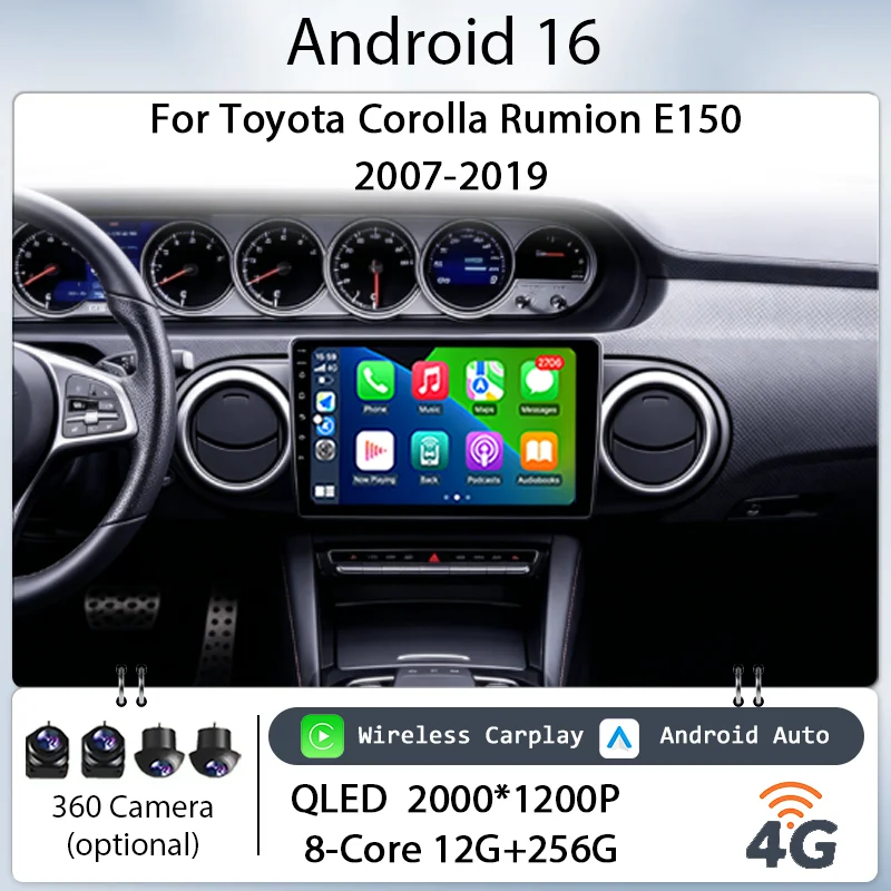 

for Toyota Corolla Rumion E150 2007-2019 9" Android 16 IPS Touch Screen Wireless CarPlay GPS Navi BT WiFi Multimedia Audio Unit