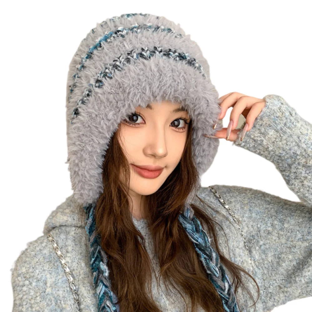 

Versatile Korean Style Ear Protection Hat Soft Windproof Knitted Warm Hat Comfortable Thickened Plush Pullover Hats Girls