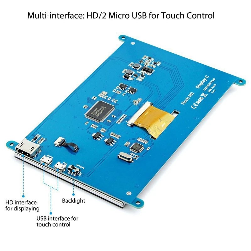 For 7 Inch Raspberry Pi LCD -Compatible Raspberry Pi 3B+/4B HD IPS Display Multifunction Display Module