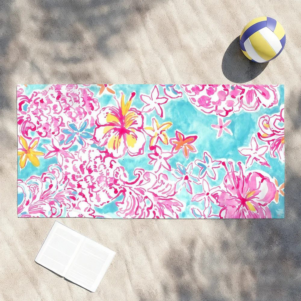 Art L-Lilly Flowes P-Pulitzer-S Towel Soft Lightweight Anti-Sand Large Beach Towel Quick-Drying Bath Sports Family