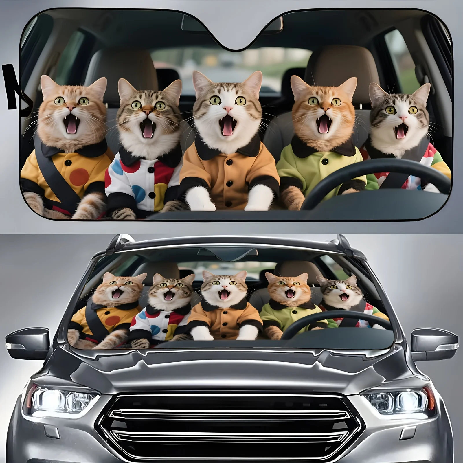 Funny Cat Polyester Car Sun Visor Universal Windshield Visor Interior Design Accessories Cooling Window Visor