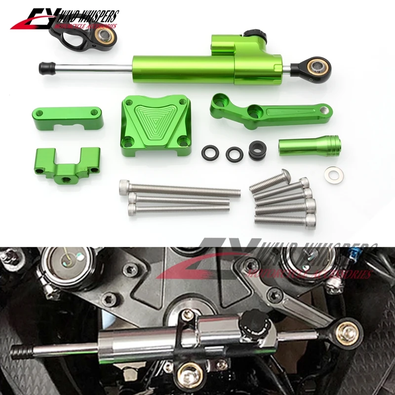 CNC Steering Damper Stabilizer and Titanium Bracket Mounting For Kawasaki Ninja 300 NINJA300 EX300 2013 2014 2015 2016 2017