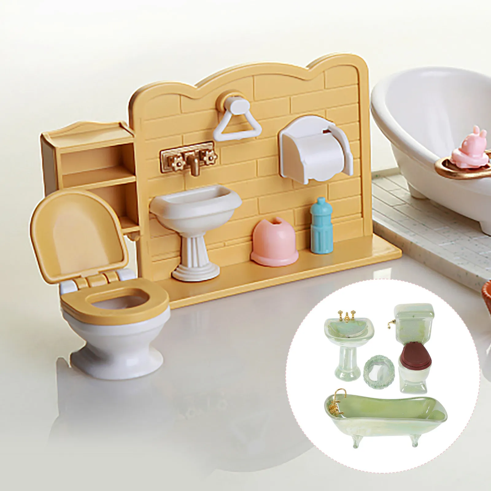 

1Set Miniature Bathroom Furniture Set Ceramic Light-Colored Dollhouse Accessories for Mini Shower Room Decor Tiny Bathroom Scene