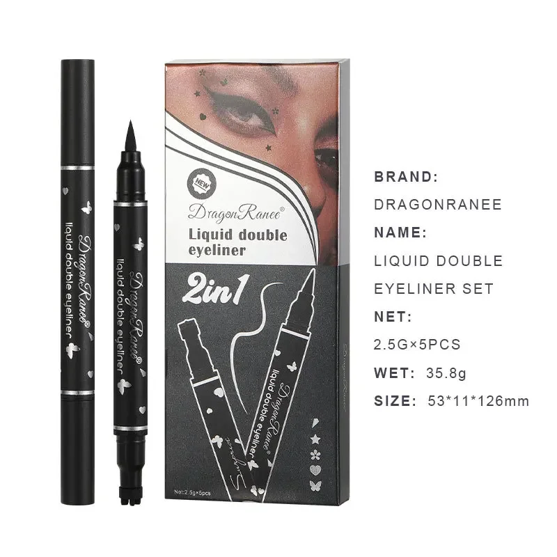 ใหม่ 5 ชิ้น Double-Sided Seal อายไลเนอร์ชุดกันน้ําเหงื่อ Quick แห้งต่างๆแสตมป์ Professional Liquid Eyeliner 2.5ml * 5