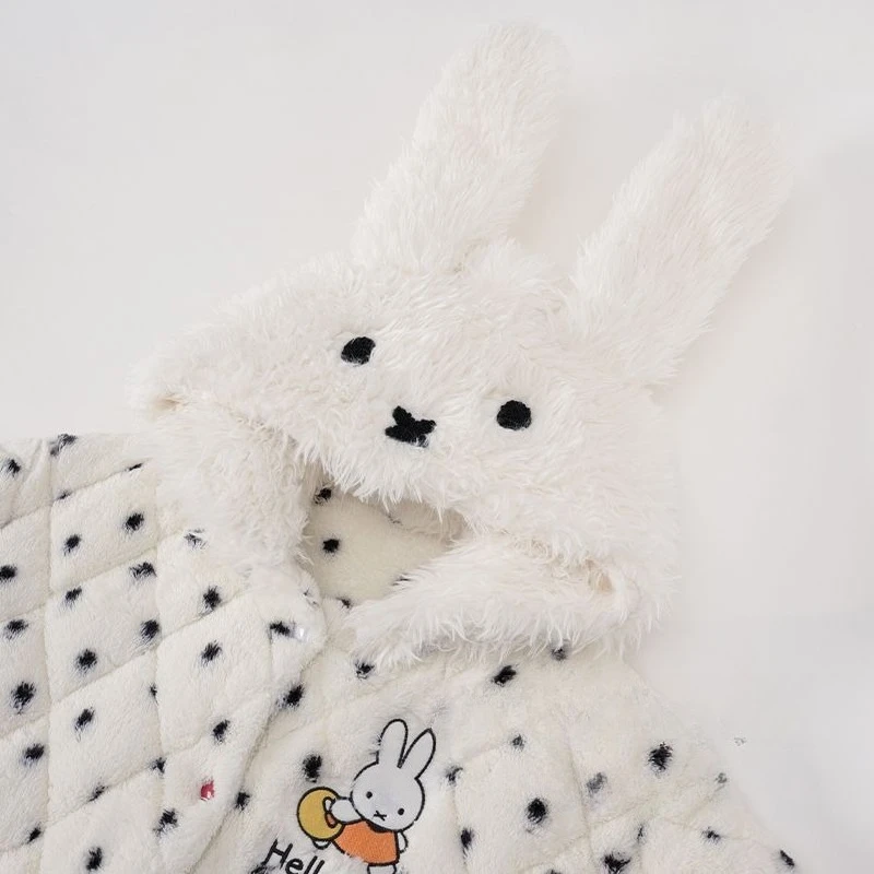 Miffy Big-Eared Hat Coral Fleece Pajama Set for Women Quilted Ultra-Warm Homewear with Outwear-Friendly Soft Fluffy Comfort