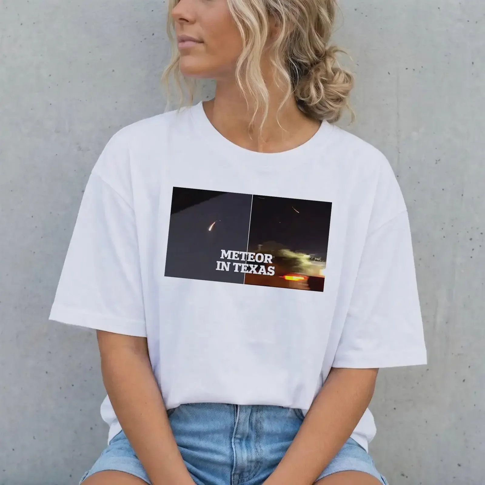 Meteor in Texas T Shirt Viral News Meme Funny Space Event  vintage Washed Stylish Casual Unisex Top For Everyday Wear Stretched