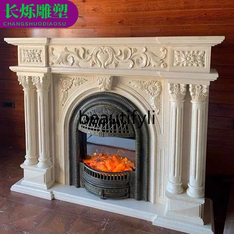 

G Marble Fireplace French Natural Stone Living Room Jazz White Roman Column Fireplace Background