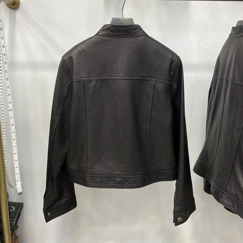 Spring Women Genuine Sheepskin Leather Autumn Fashion Classic Black Real Leather Jacket Coat