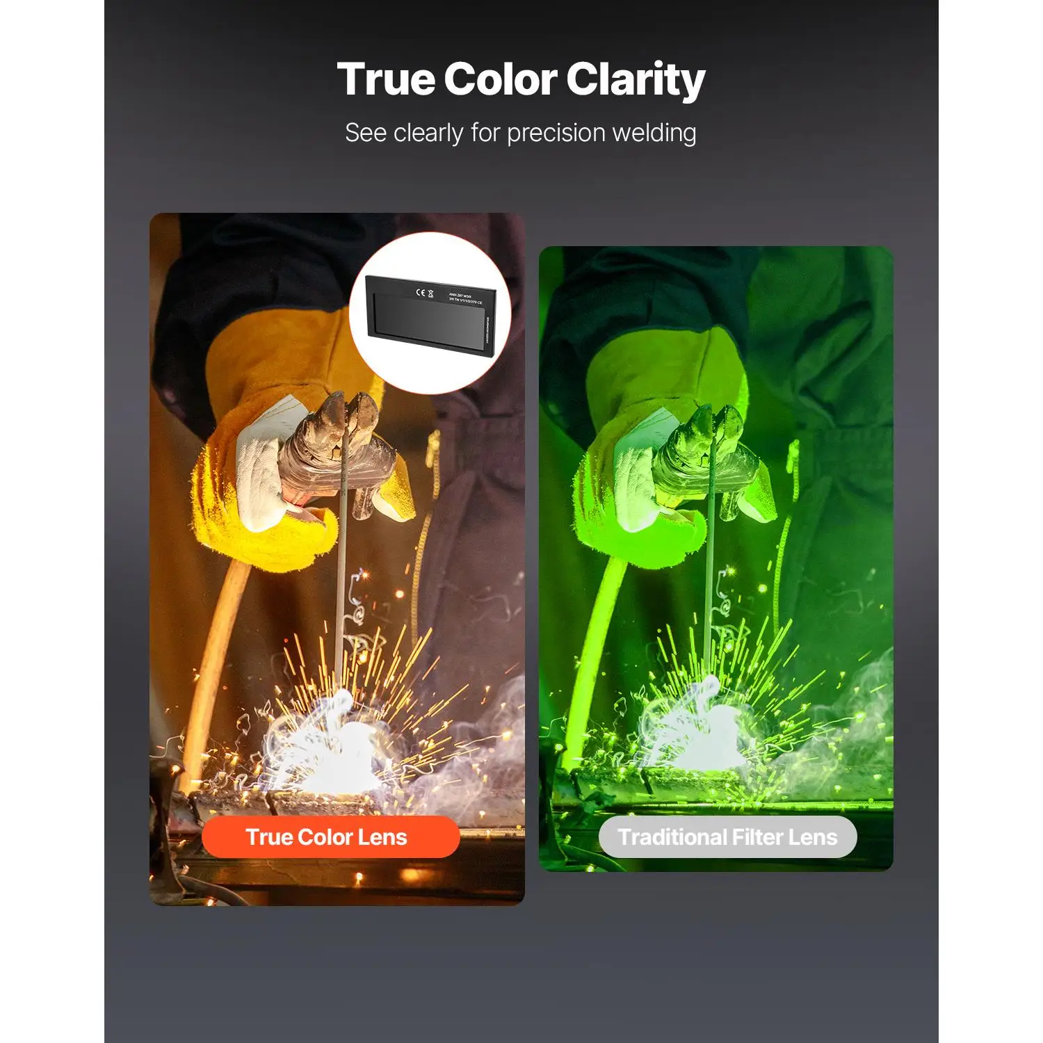 Auto Darkening Welding Lens 4.25 x 2 Inch Shade 9 True Color Dual Arc Sensors Gold Coating Replacement Lens for Most Welding Helmets for tig MIG MMA ARC Applications