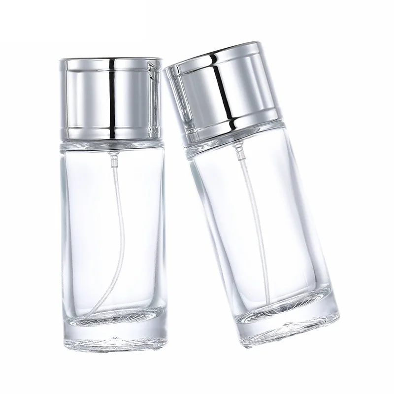 10Pcs Clear Bottle Packing Glass Perfume 20ML 30ML 50ML Round Shape Parfum Silver Spray Pump Refillable Cosmetic Mist Vials