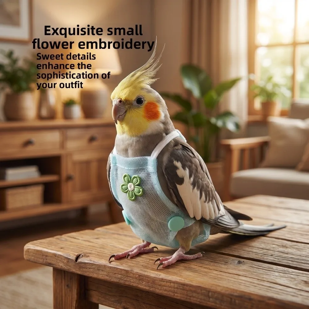 Breathable Mesh Pet Parrot Diaper with Leash Adjustable Parrot Nappy Snap-Closure Washable Parrot Flying Clothing Birds Supplies