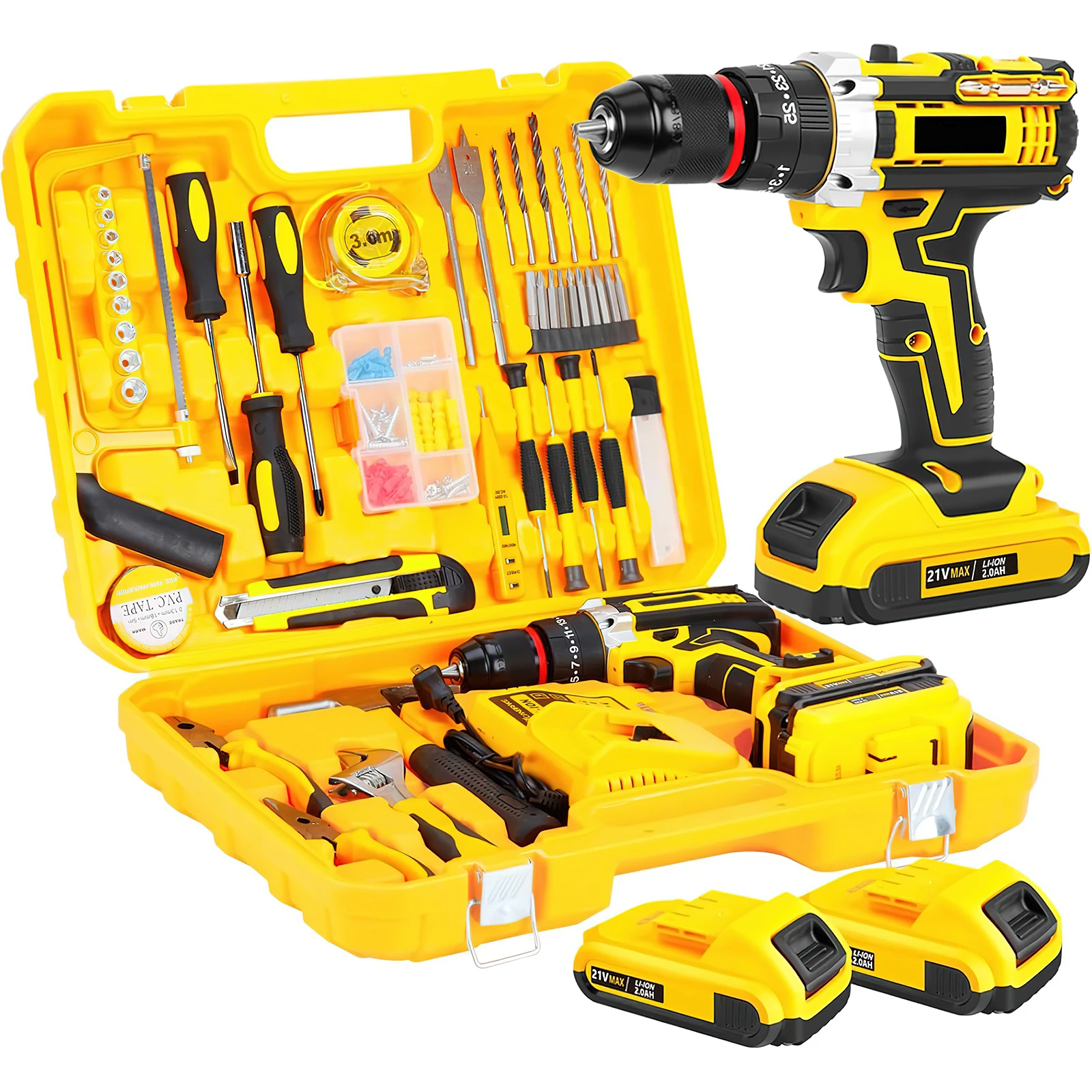 Leistungsstarkes 21-V-Akku-Bohrschrauber-Set, 120 Teile mit 2 Batterien, 45 Nm Drehmoment und 2 Geschwindigkeiten für Hochleistungs-DIY, inklusive Schlagschrauber Fu