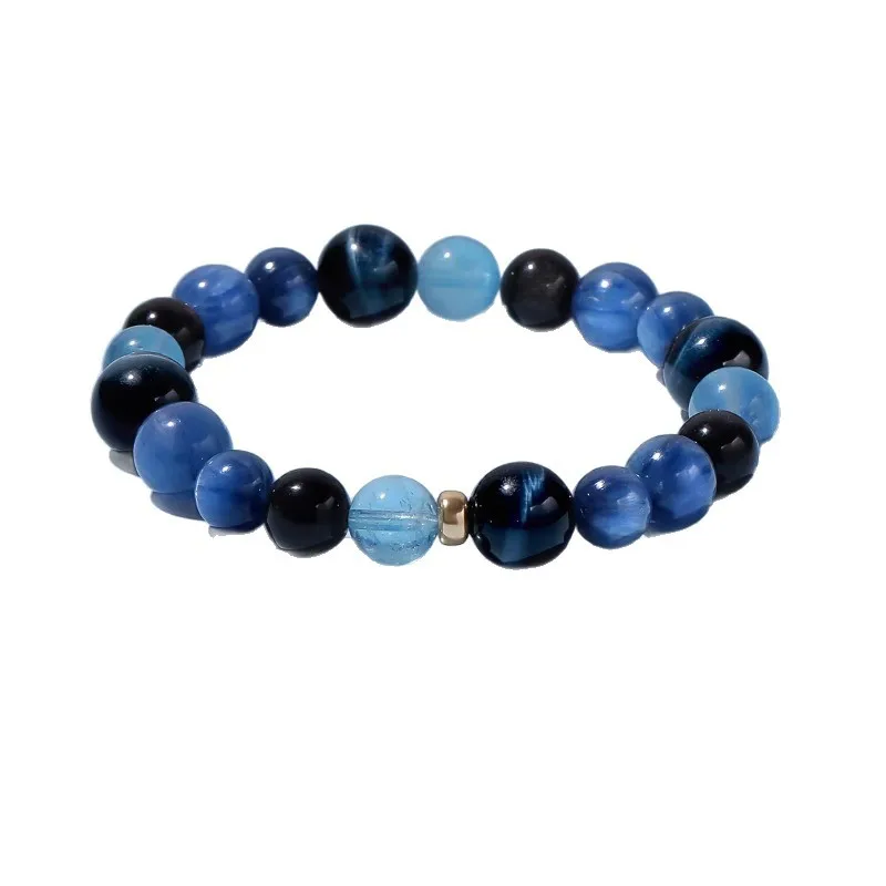 Natural Five Elements Crystal Aquamarine Obsidian Bracelet Light Luxury Style for Women to Balance Five Elements Gifts