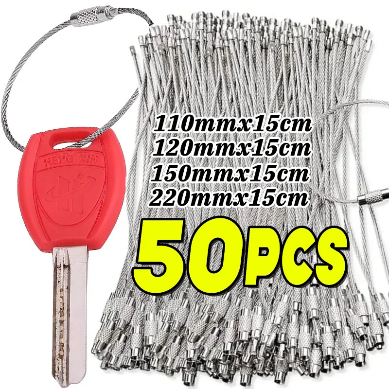 Cable de acero inoxidable, bloqueo de tornillo, dispositivo de bloqueo, llavero circular, llavero de Metal, etiqueta, cuerdas, herramienta para colgar campamento, Hardware