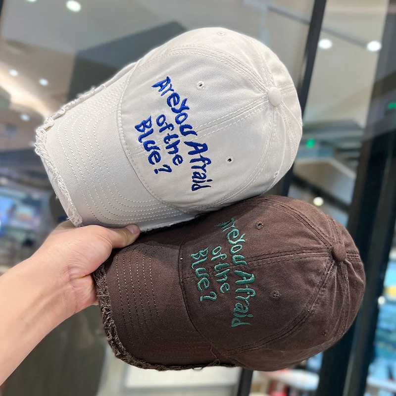 Embroidered Are You Afraid of the Blue Adjustable Dad Hat for Men and Women Trendy Casual Style Vintage Distressed Baseball Cap