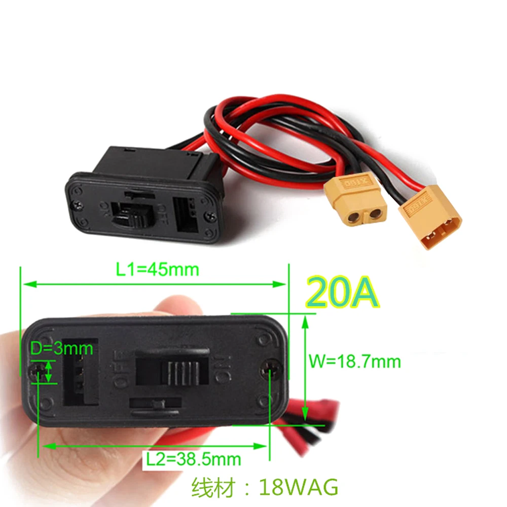 

XT60 Plug Built in Charging Socket RC Heavy Duty Battery Harness Switch RC Large Current Lipo Battery Switch