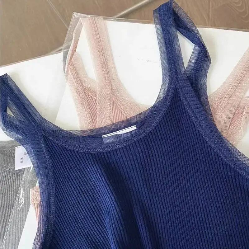 Ribbed Versatile Slim-fit Inner Tank Top For Women Summer High-elasticity Self-cultivation Solid Color Minimalist Camisole Vest