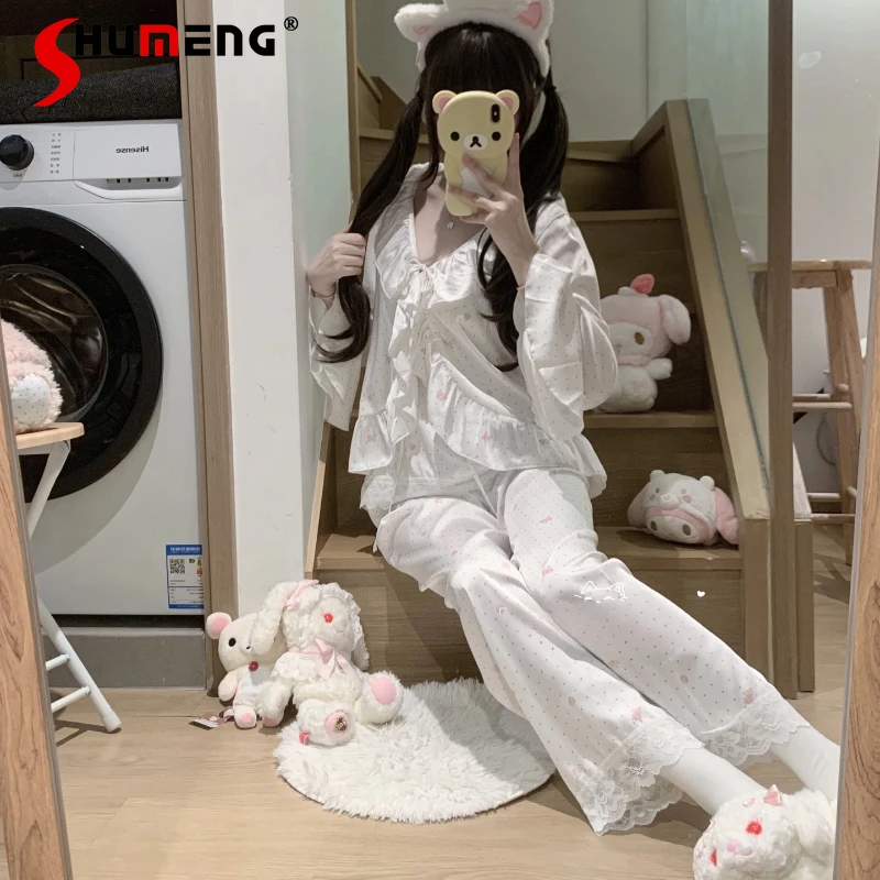 

Пижамы Sweet Ice Silk с подушечками на груди, женский камзол Pure Desire, комплект из трех предметов, одежда для сна, женские осенние японские домашние костюмы