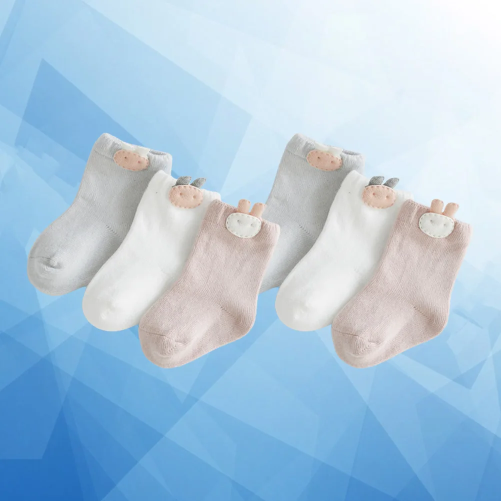 

3 пары детских носков, хлопковые прочные дышащие мягкие эластичные носки с мультяшным рисунком для новорожденных, размер кролика Xs 0-6 месяцев