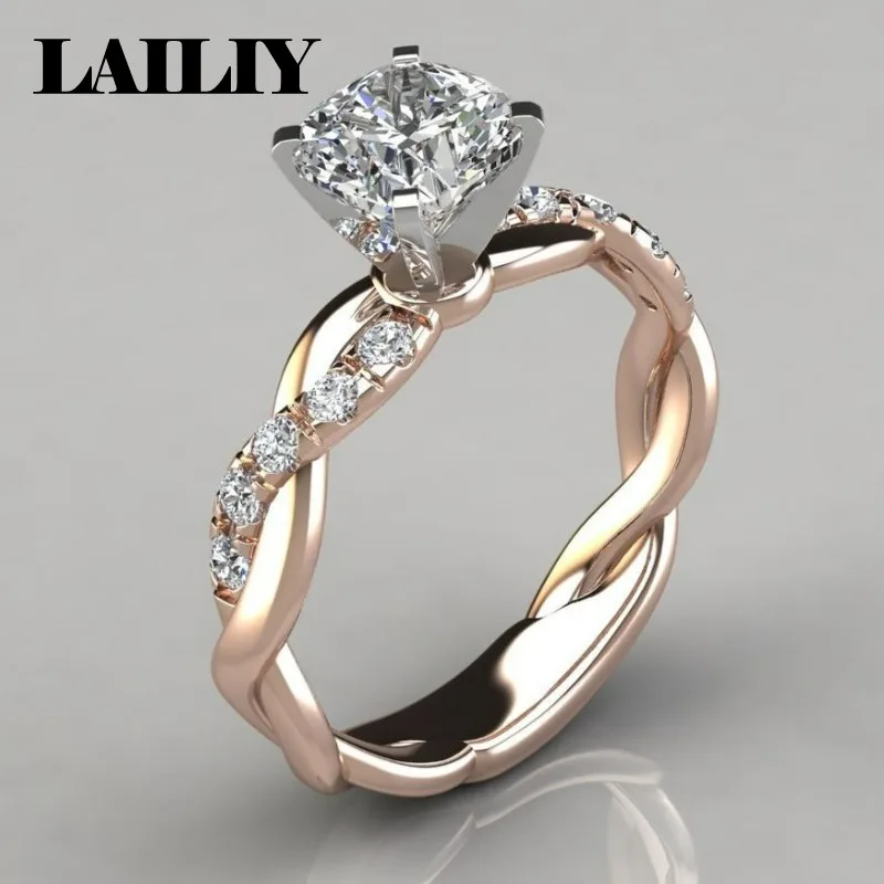 925 Sterling Silver 18K Gold Two Tone Princess Cut Diamond Ring For Woman Jewelry