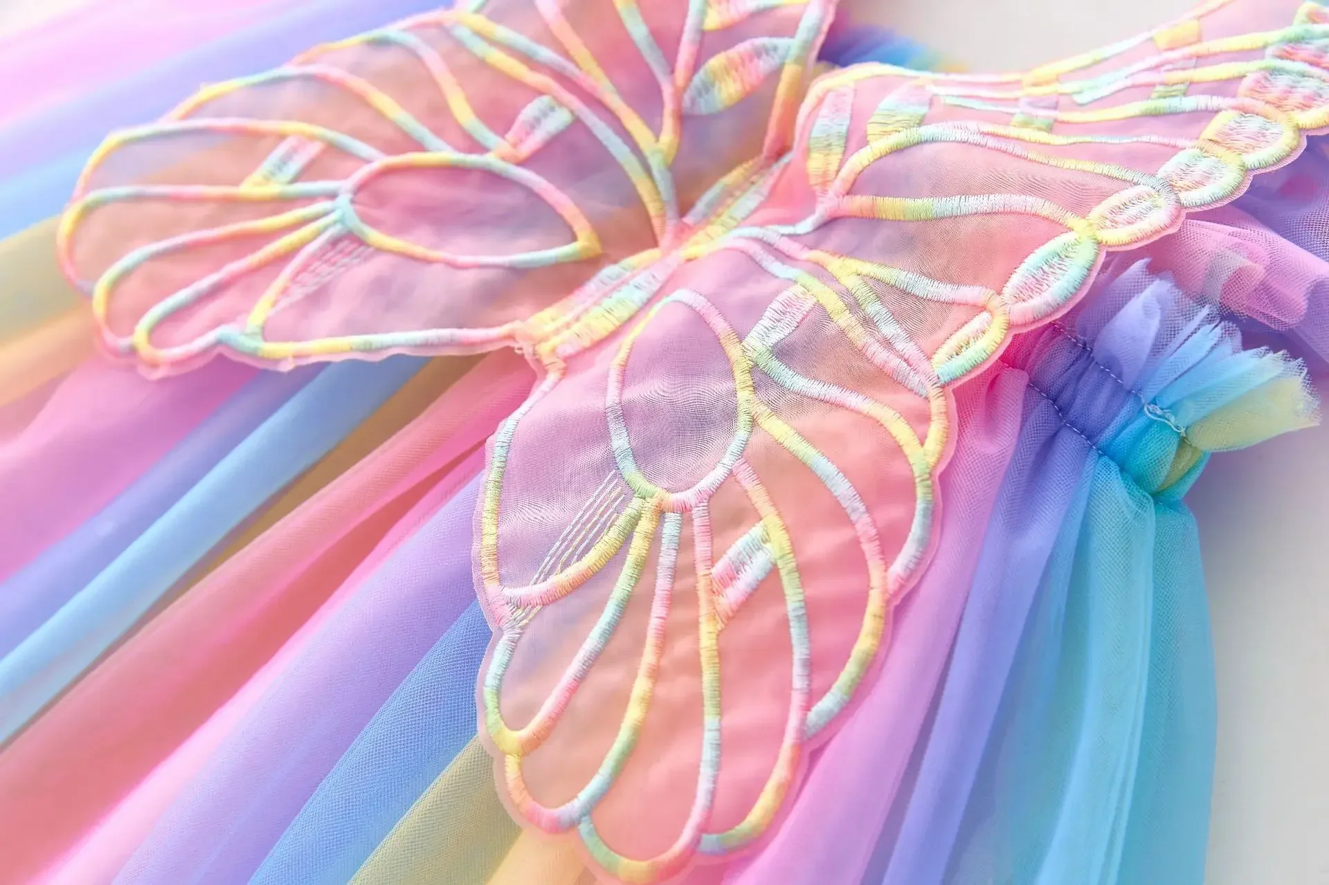 Fashion Toddler Baby Girl Dress Rainbow Sling Skirt Summer New Flying Sleeve Mesh Butterfly Wings Princess Puffy Formal Dresses image 6