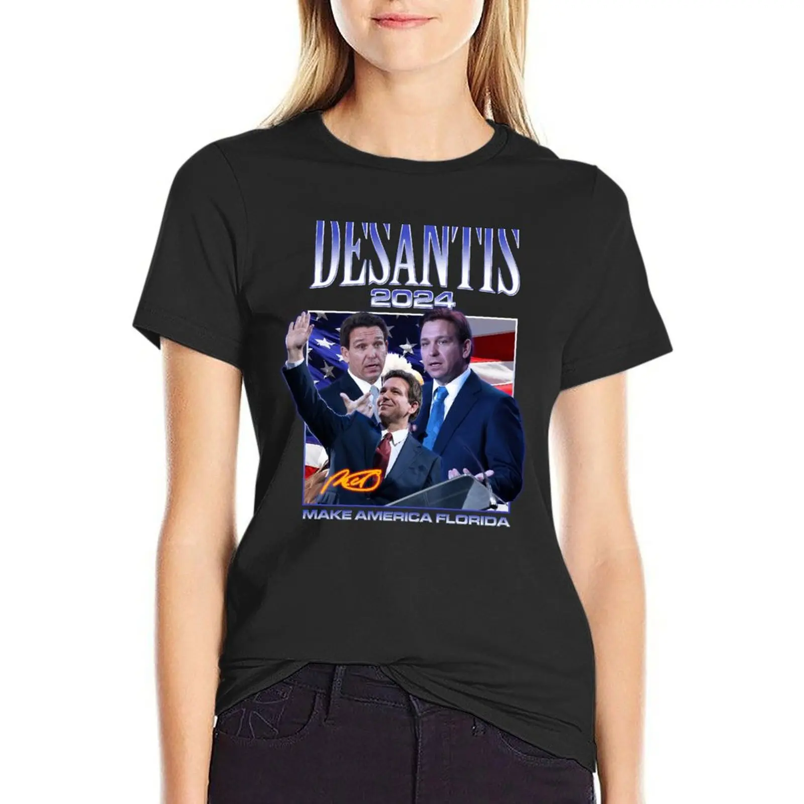 

Ron DeSantis 2024 DeSantisland Make America Florida T-Shirt tops plain summer top summer clothes for Women