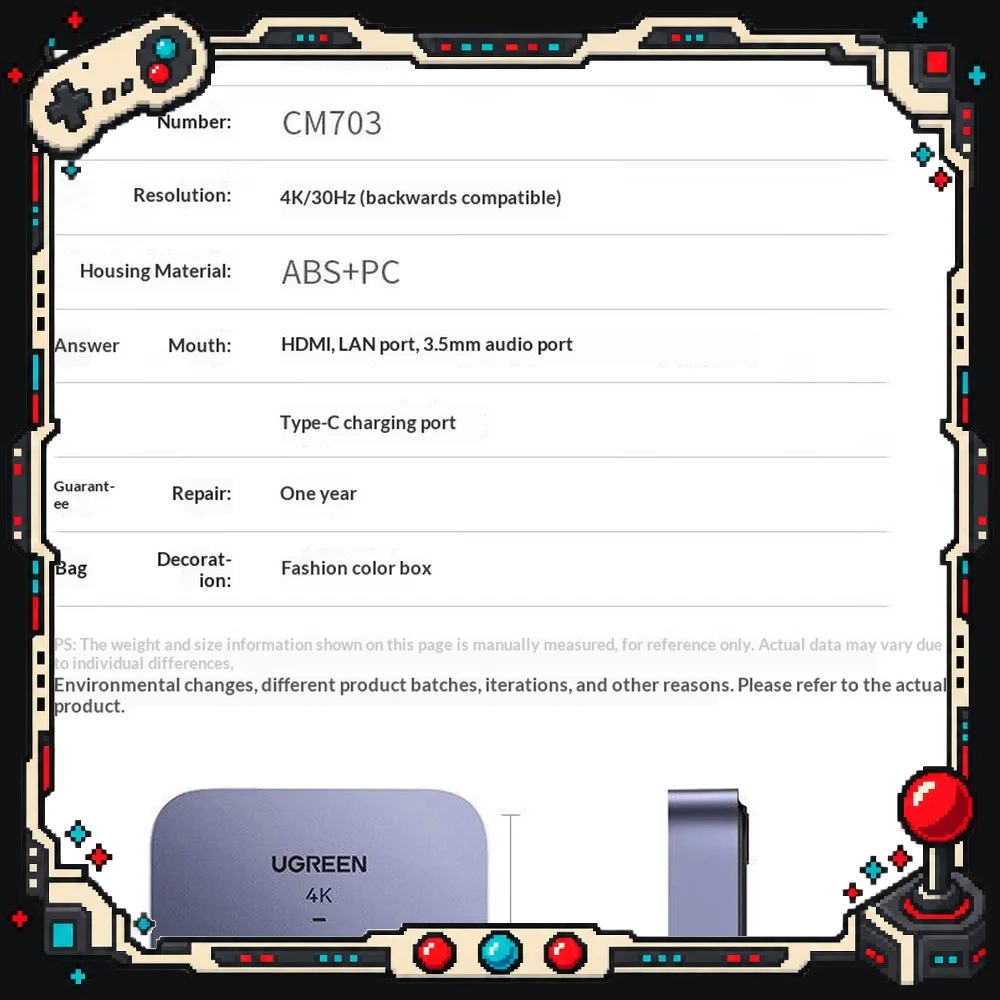 UGREEN CM703-25480 Wireless Presentation System 4K HDMI Wired Wireless Dual Mode for Phone TV
