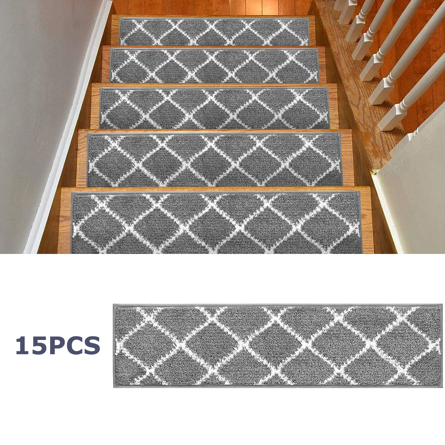 15Pcs Stair Treads Carpet Thickened Non-Slip Wooden Steps Carpet Treads Rugs Mat