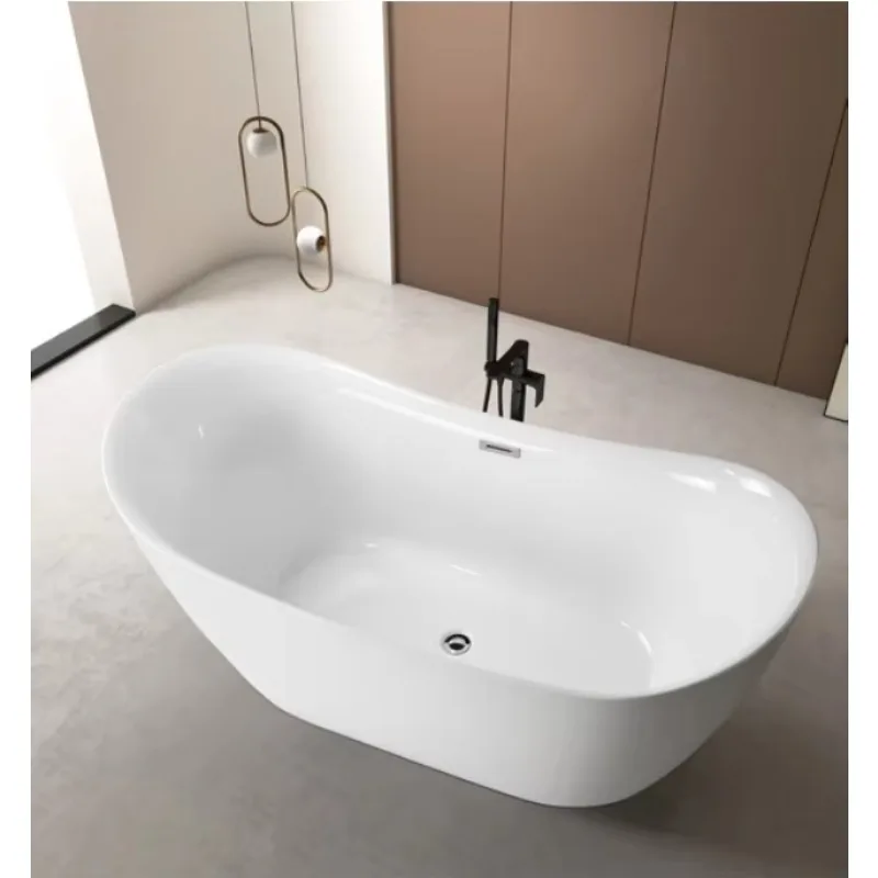 Glossy Finishing With Drainer Oval Shape Acrylic Bathroom Soaking Freestanding Bathtub