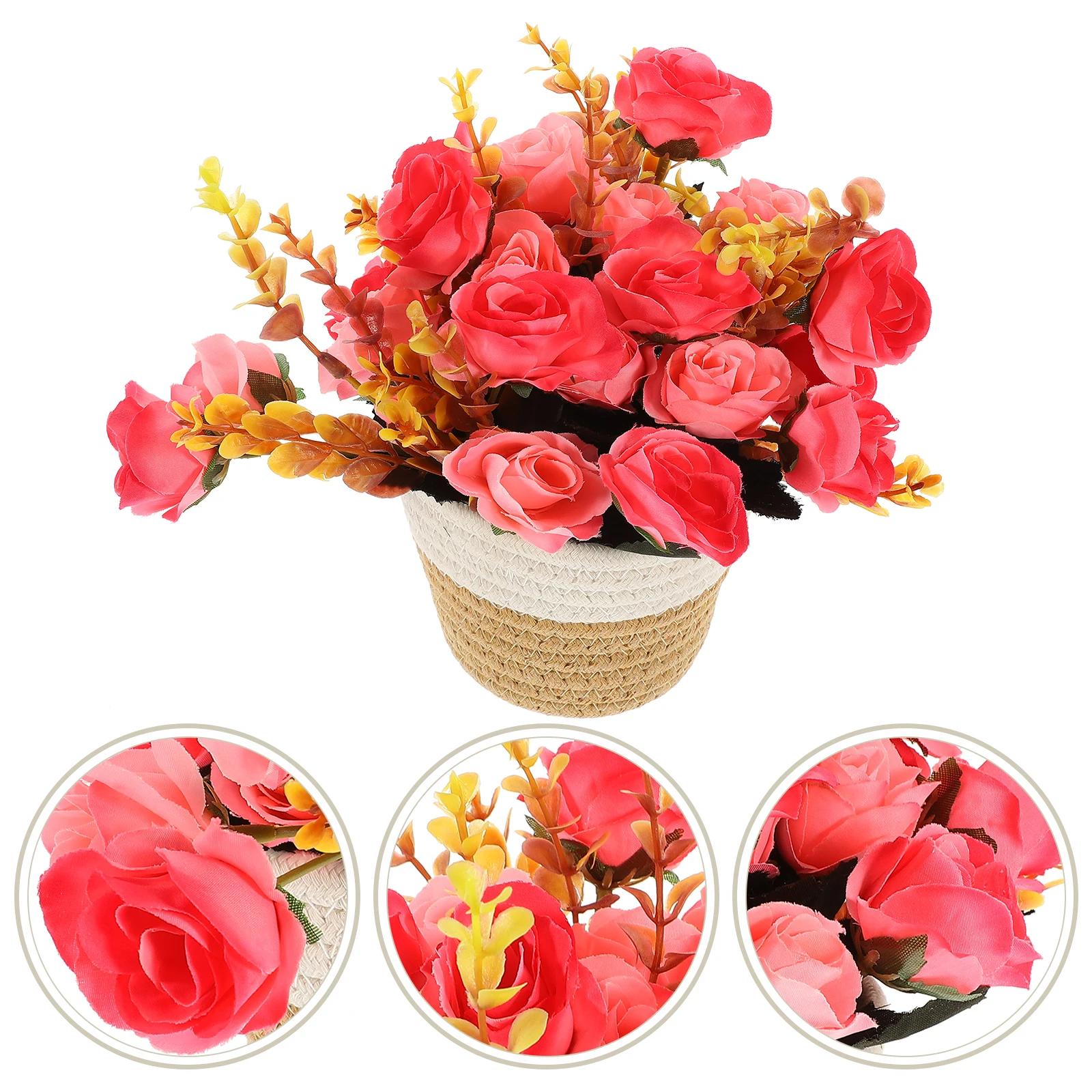 

Artificial Potted Plants Fake Bonsai Simulation Green Plant Decor Desktop Woven Flower Basket Office Home Shop Decoration