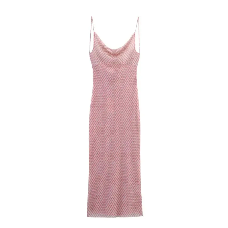 

Women's Cute Pink Camisole Long Dress Mesh Tulle Printed Casual Romantic Summer Fashion 2025 Holiday Dress
