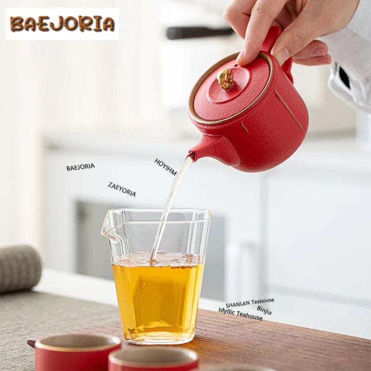 180ml Crude Pottery Gold Drawing Teapot Ancient Tea Infuser Pot Household Tea Making Kettle With Filter Tea Ceremony Ornaments