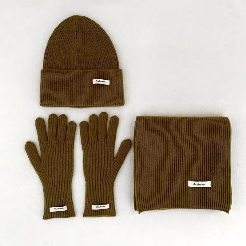 مجموعة قبعات عيد الميلاد الجديدة لعام 2025، صوف الكشمير المقلد المحبوك، وشاح من ثلاث قطع دافئ وبارد، قفازات، طقم قبعة مكون من ثلاث قطع #3