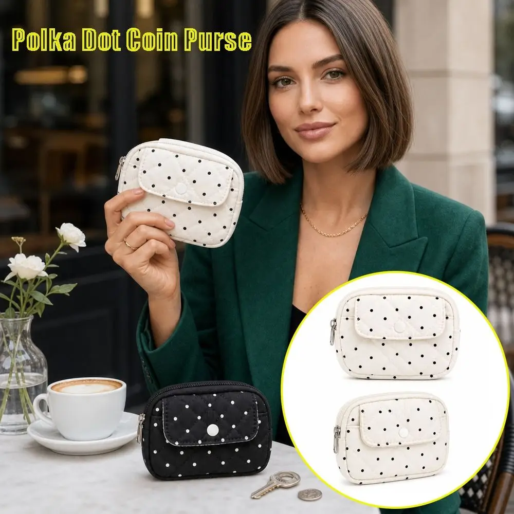 New Polka Dot Coin Purse Compact Small Key Bag Multipurpose Card Holder Accessory Pouch