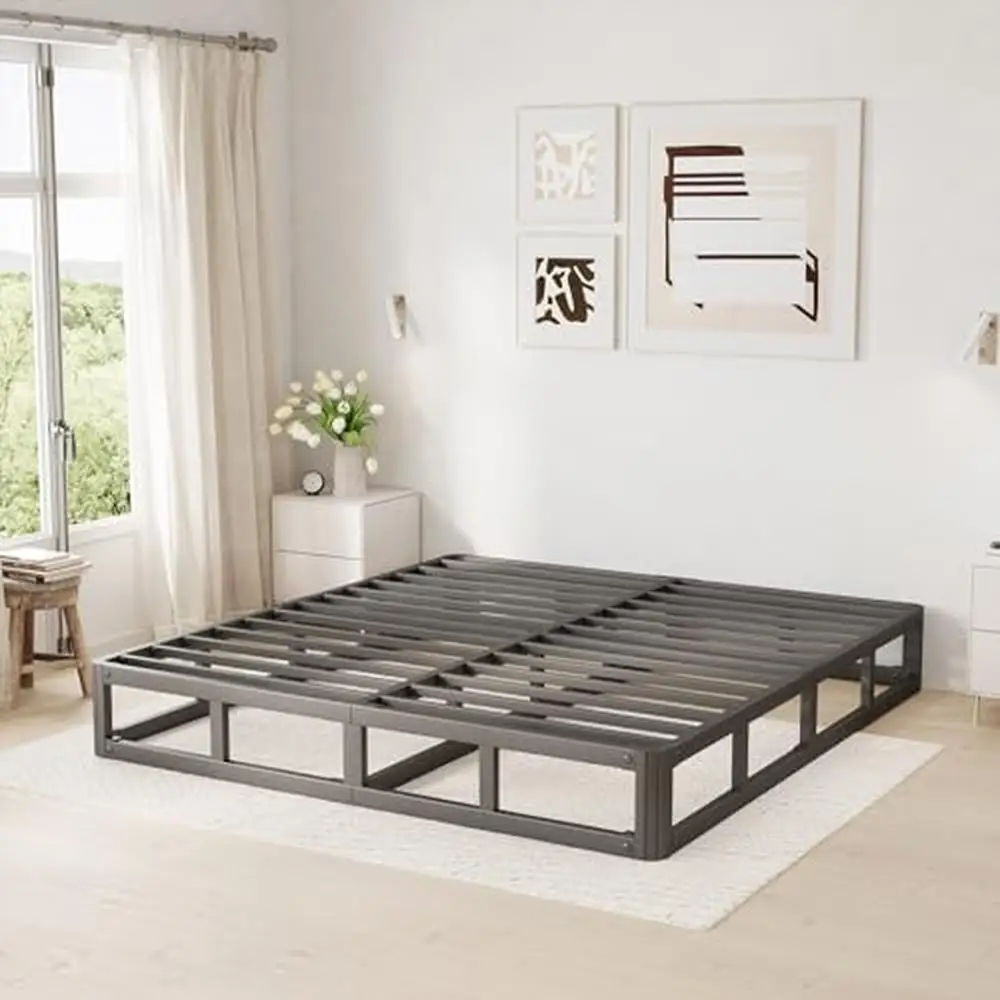 Marco de cama King de Metal de 7 pulgadas de alto, sin resorte de caja necesario, fácil instalación, sin ruido, resistente, duradero, tamaño King de 80 ", L x 76", W x 7 ", H, negro