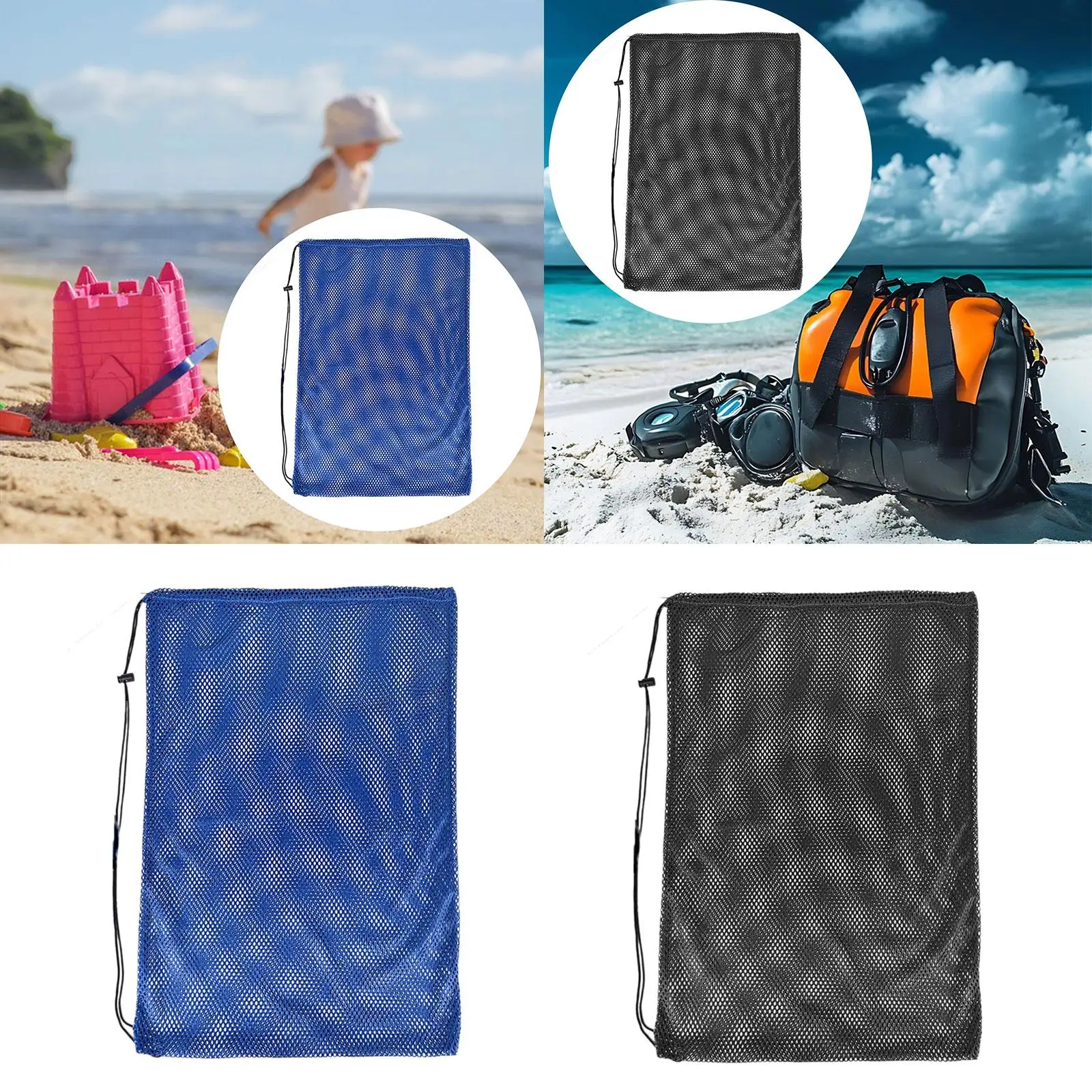 

Сумка для снаряжения для плавания, сетчатая сумка на шнурке, многофункциональная сумка для хранения для пляжа, тренировок, плавания, спортзала, кемпинга, путешествий