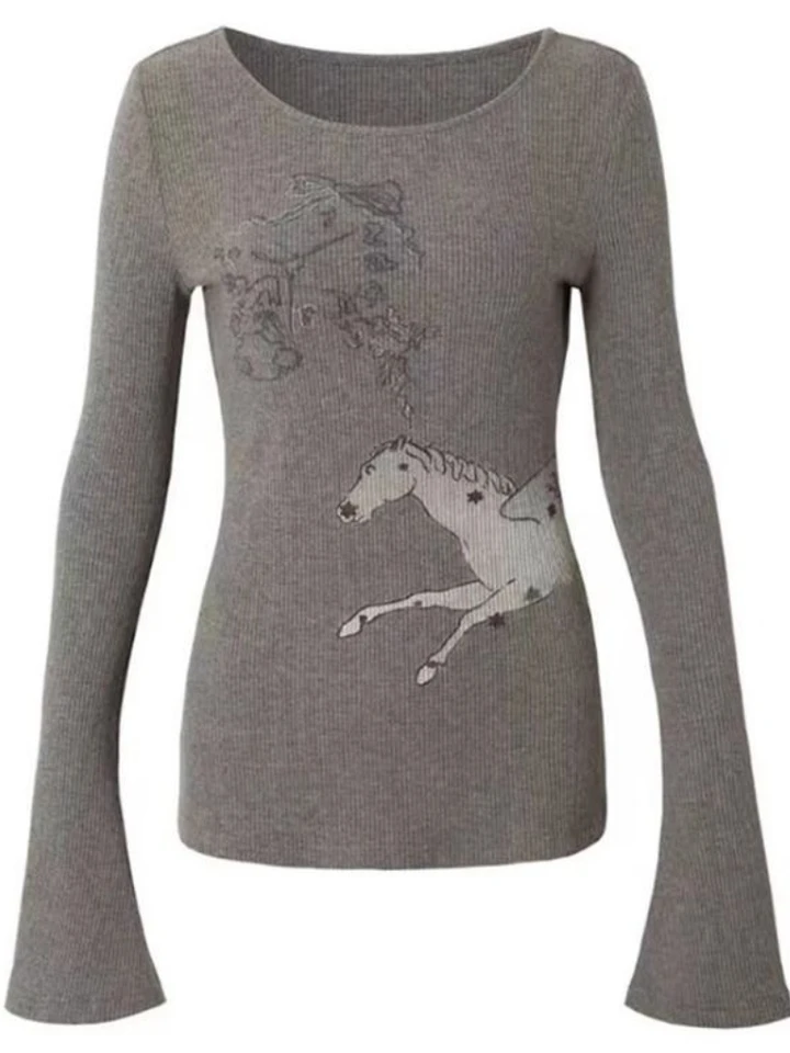 2000s American Vintage Slim Print Dot Long Sleeve T Shirts Y2k