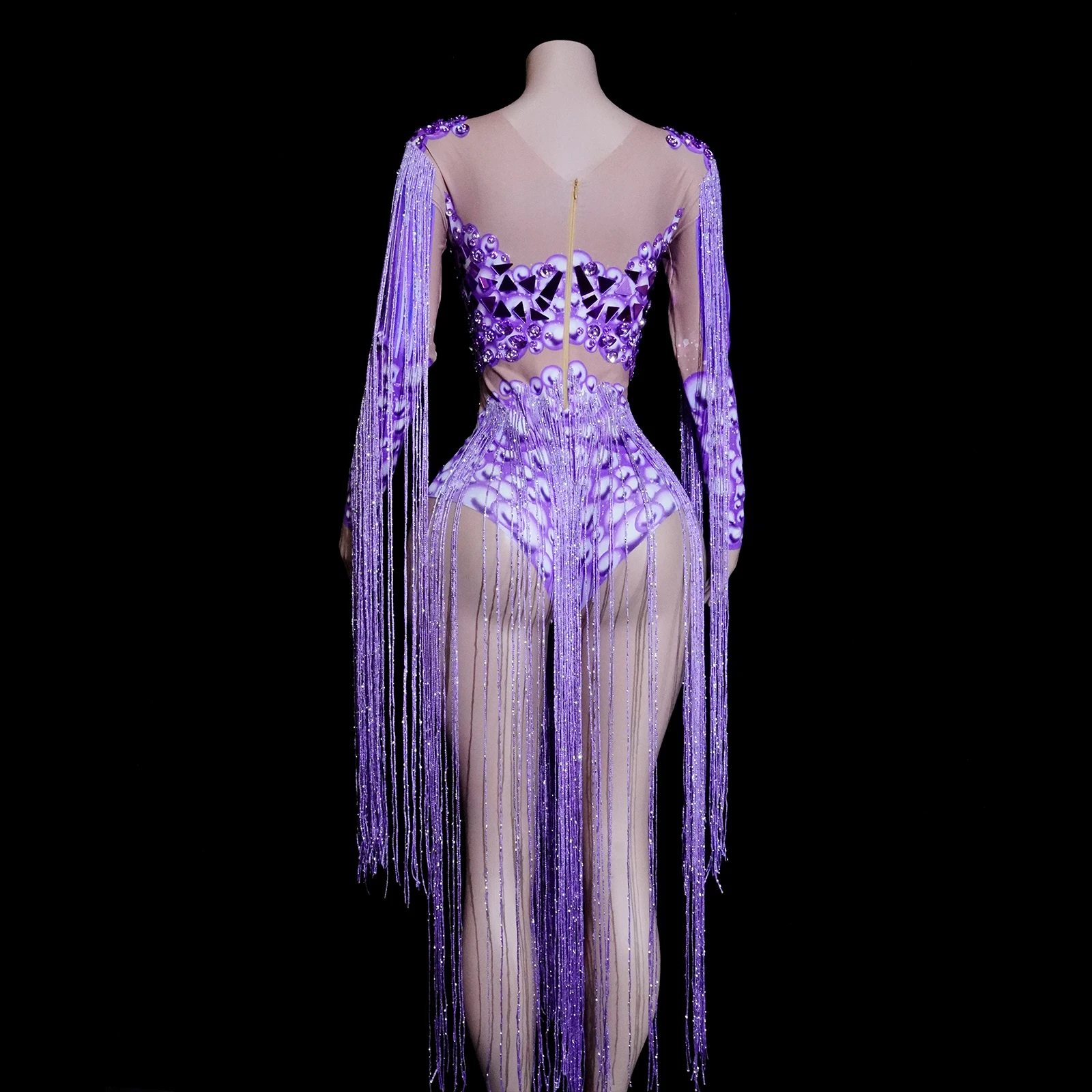 Traje de una pieza con borlas y lentejuelas rojas para actuación en escenario, club nocturno, Dj, fiesta de cumpleaños, cantante, Drag Queen, traje ajustado, disfraz de Gogo