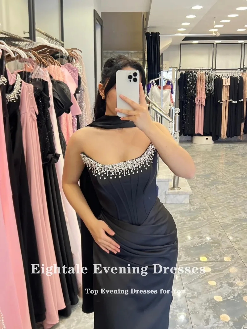 ชุดราตรีแบบอาหรับ Eightale คอวี ประดับลูกปัด จับจีบ ทรงเมอร์เมด ผ้าซาติน ยาวกรอมพื้น เซ็กซี่ ตัดเย็บตามสั่ง สำหรับงานพรอม งานปาร์ตี้ และงานแต่งงาน