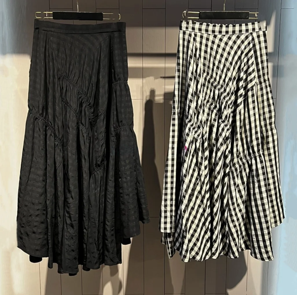 

Elegant Artistic High Waist Asymmetrical Pleated Casual Midi Skirt High Waist Irregular Pleated Leisure Artistic Temperament