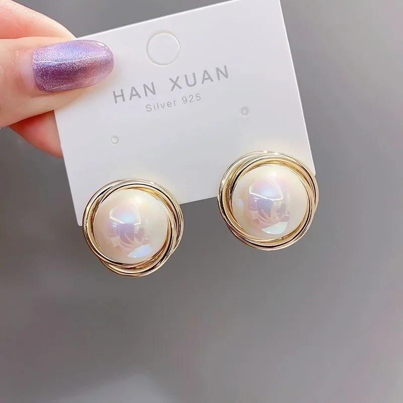 Korean Big Round Simulated Pearl Stud Earrings For Women Etrendy New Classic Elegant Fashion Jewelry Wholesale