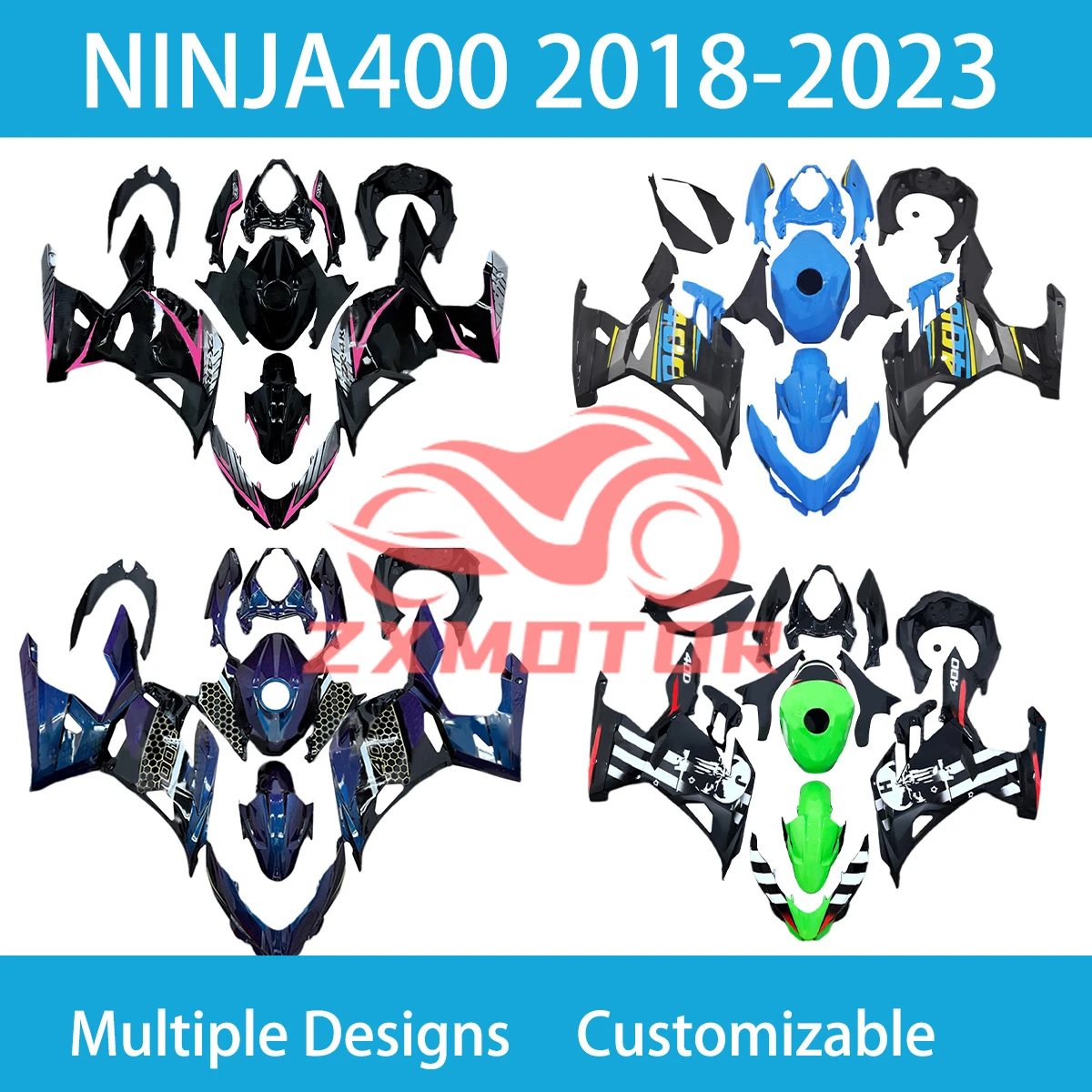 

Для Kawasaki NINJA 400 2018 2019 2020 2021 2022 2023, комплект обтекателей EX400R 18-20 21 22 23, новый комплект обтекателей кузова